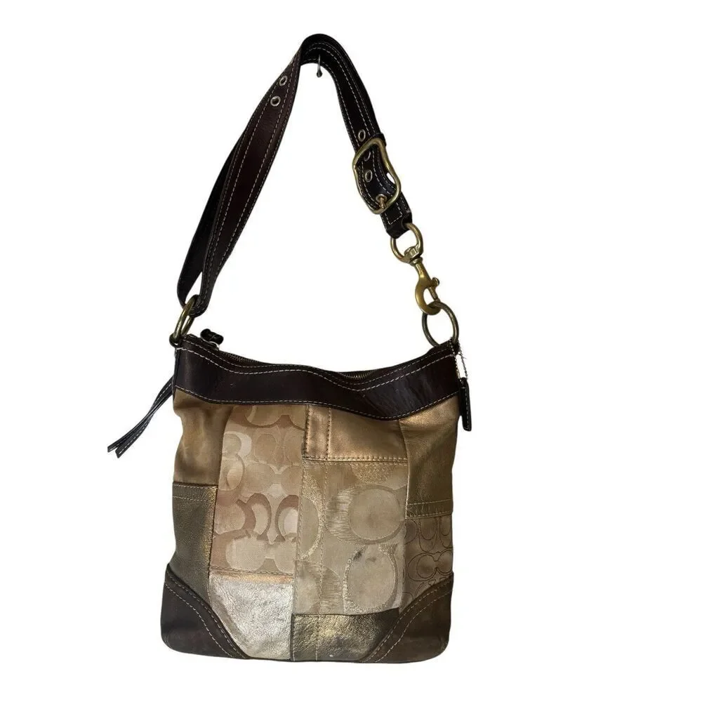 Coach Vintage Brown Gold  Leather Patchwork Shoulder Crossbody bag Y2K Retro
